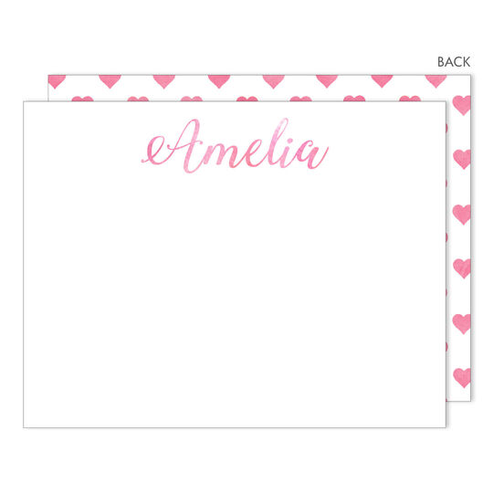Pink Watercolor Heart Flat Note Cards